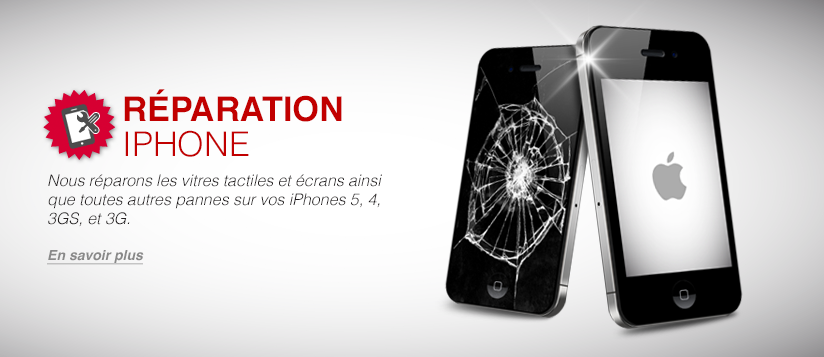 Réparation iPhone - Nous réparons les vitres tactiles et écrans ainsi que toutes autres pannes sur vos iPhone 5, 4, 4S, 3GS et 3G